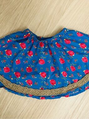 Mustard Pie Blue Floral Skirt with Pink Roses